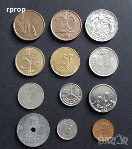 Монети. Белгия. Белгийски франк . 12 бр