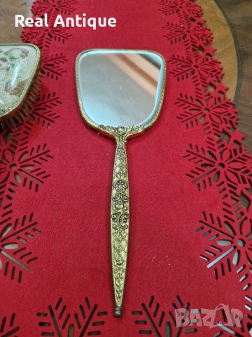 Прекрасен антикварен английски комплект огледало четка бронз месинг , снимка 6 - Антикварни и старинни предмети - 41489822