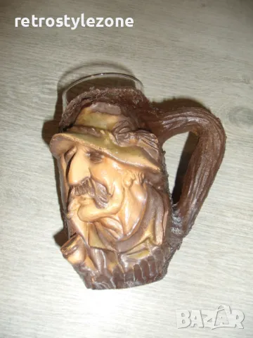 № 7832 стара стъклена чаша / халба   - с апликирана декорация   - релефна  - синтетика, снимка 5 - Други ценни предмети - 48722443