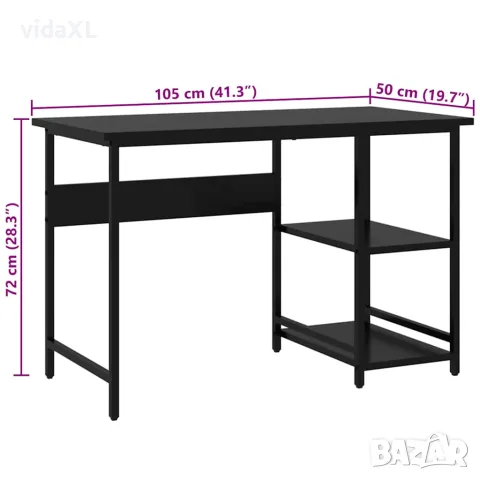 vidaXL Компютърно бюро, черно, 105x50x72 см, МДФ и метал, снимка 7 - Бюра - 56146295