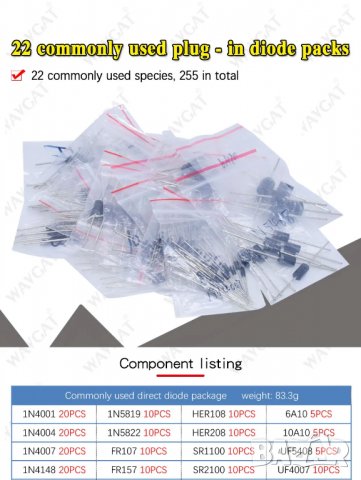 Комплект от 22 модела диоди, общо 255 бр., снимка 6 - Друга електроника - 39946279
