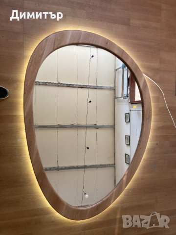 Ръчно изработено LED Огледало с подсветка в асиметрична дървена рамка от липа или дъб, снимка 4 - Огледала - 42692298