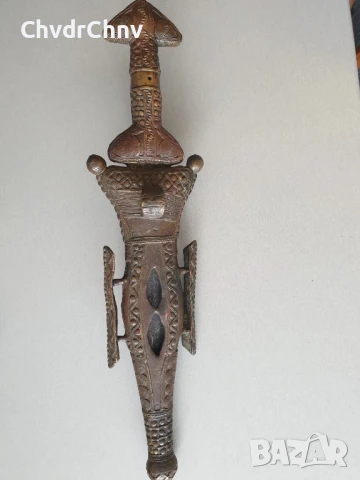 Голям бронзов кинжал-кама с кания/стар африкански ритуален нож 46см, снимка 2 - Антикварни и старинни предмети - 50352286