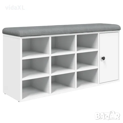vidaXL Пейка за обувки, бяла, 102x32x50 см, инженерно дърво