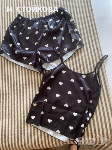 сатененена пижама - потник и къси гащи, снимка 6 - Пижами - 51207177