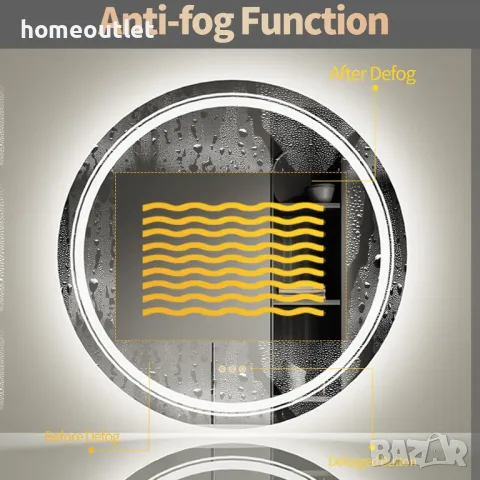 ПРОМОЦИЯ Кръгло огледало с LED осветление, 80см - LUVODI XMR-Y28-628-EU-V1, снимка 3 - Огледала - 49677068