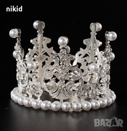 малка сребриста златиста Корона Тиара с перли и камъчета метална за украса декор на торта парти, снимка 2 - Други - 41886438
