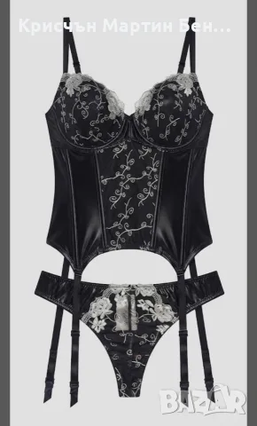 Луксозен черен комплект тип корсет COLLETTE COLLECTIONS с бродерия и еко кожа, снимка 10 - Корсети, бюстиета, топове - 38816117