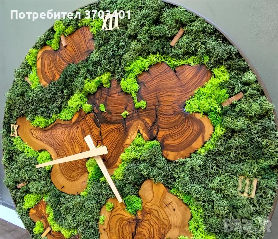 Часовник от маслина и скандинавски мъх , снимка 3 - Стенни часовници - 56271144