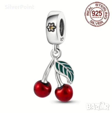 Сребърен талисман за Пандора Черешки 🍒 , снимка 2 - Гривни - 51059851