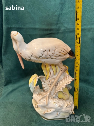 Статуетка „Щъркел с жаба“/“Чапла с жаба“, Дулевский фарфоровый завод (Дулево), СССР, 1967 г. , снимка 4 - Статуетки - 52979634