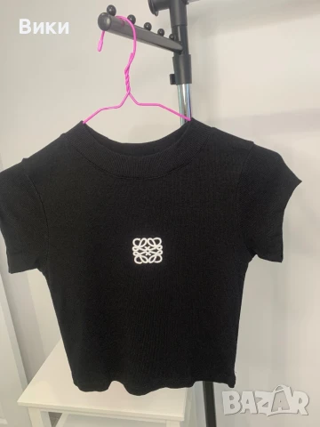 Черна кроп тениска , снимка 4 - Тениски - 50918331