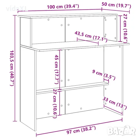 vidaXL Рецепционно бюро, бяло, 100x50x103,5 см, инженерно дърво, снимка 10 - Бюра - 56148294
