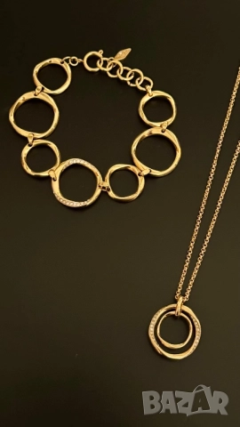 Fossil golden rose гривна и колие, снимка 2 - Бижутерийни комплекти - 52978269