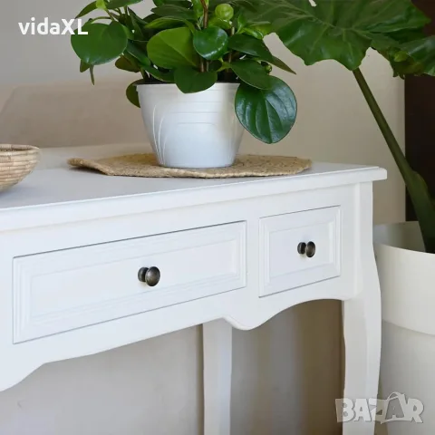 vidaXL Конзолна маса с 3 чекмеджета, бяла, снимка 3 - Маси - 56146300