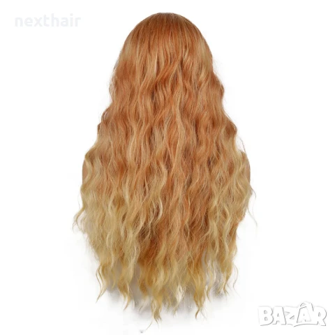 Оранжева къдрева перука с руси краища на път, снимка 6 - Аксесоари за коса - 50457402