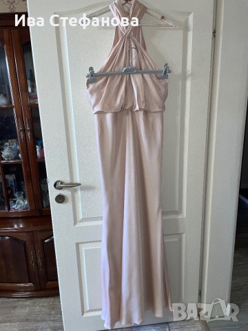 бална абитуриентска рокля парти елегантна рокля тип русалка сатен бежова натурален цвят ASOS, снимка 13 - Рокли - 44492983