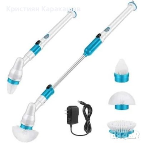 Електрическа телескопична четка за почистване spin scrubber, 300 об/мин, 3 приставки, акумулаторна б, снимка 4 - Прахосмукачки - 41872026
