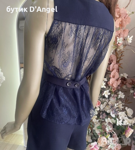 Елек с гръб дантела в тъмно син цвят, снимка 2 - Елеци - 51652238