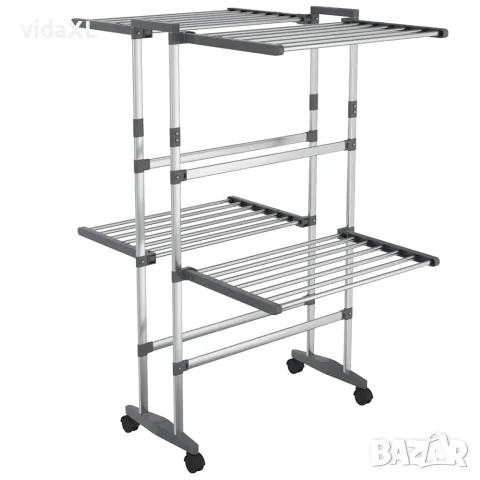 vidaXL Двуетажен сушилник за дрехи с колелца, сребрист, 60x70x106 см