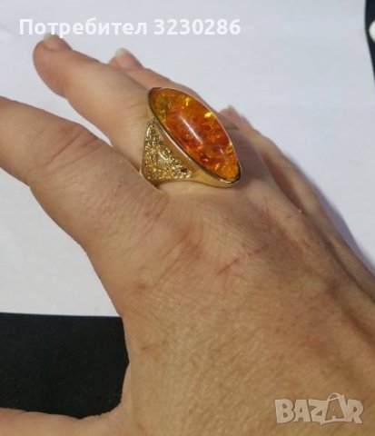 Огромен Пръстен с кехлибар, снимка 2 - Пръстени - 41830935