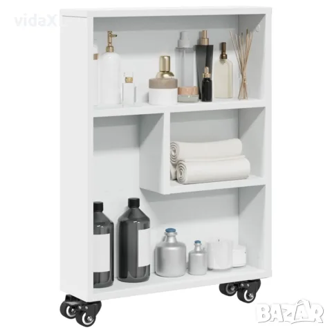 vidaXL Тясна количка за съхранение, бяла, 48x13x68 см, инженерно дърво, снимка 2 - Кутии за съхранение - 56148188