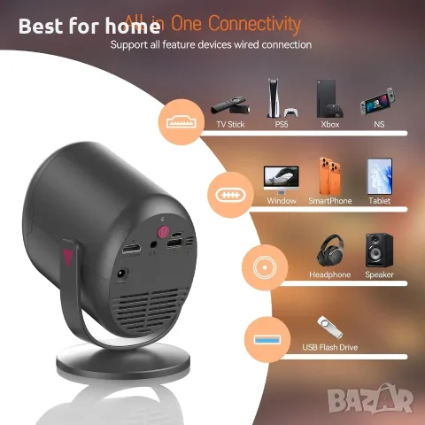 Проектор KSAN със стойка, 1080P WiFi проектор с Bluetooth и електрически фокус БЯЛ, снимка 6 - Плейъри, домашно кино, прожектори - 56182444