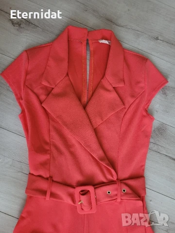 Елегантен гащеризон цвят корал с коланче и джобове , снимка 5 - Гащеризони - 51010059