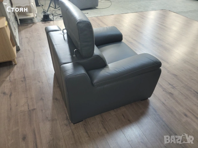 Италиански сив кожен фотьойл Ancona, снимка 8 - Дивани и мека мебел - 53716476