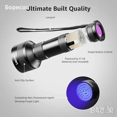  LEORO-ултравиолетов LED фенер (LED UV Flashlight) , снимка 7 - Друга електроника - 55897931