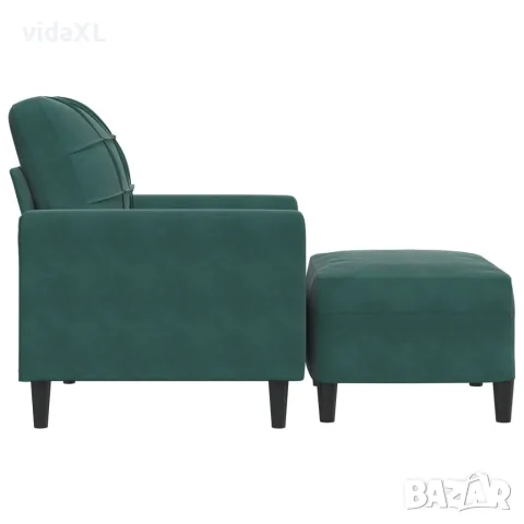 vidaXL Кресло с табуретка, тъмнозелено, 60 см, кадифе, снимка 4 - Дивани и мека мебел - 56148657