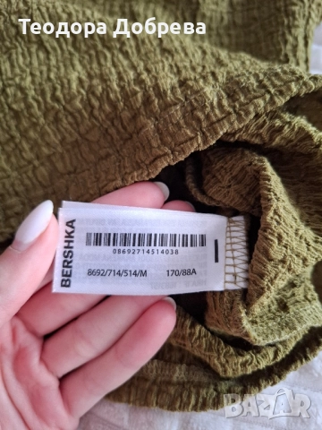 Дамска блуза BERSHKA с дълъг ръкав - маслинено зелена, снимка 4 - Блузи с дълъг ръкав и пуловери - 51965571