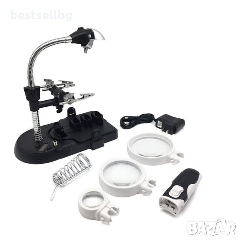 Увеличителна настолна лупа LED осветление трета ръка запояване платки, снимка 6 - Поялници и запояване - 35890397