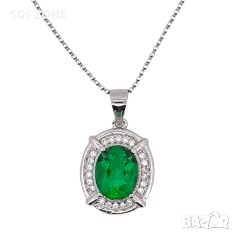 СРЕБЪРЕН ВИСУЛКА СЪС ЗЕЛЕН ТОПАЗ, снимка 3 - Колиета, медальони, синджири - 52296017