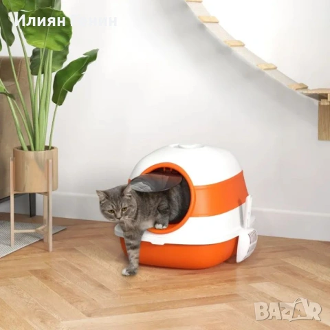 Котешка тоалетна PawHut с капак и лъжичка, снимка 5 - За котки - 53689775