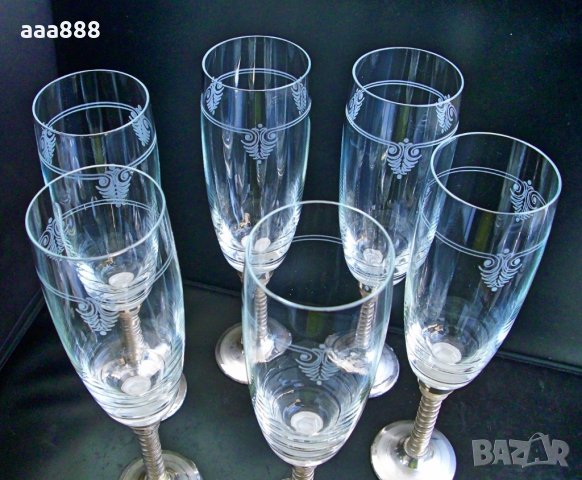 Сервиз чаши за шампанско кристал сребро Бохемия, снимка 3 - Чаши - 35814695