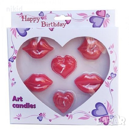 6 устни устна целувки свещ свещи декор торта парти моминско ергенско, снимка 2 - Други - 41405308