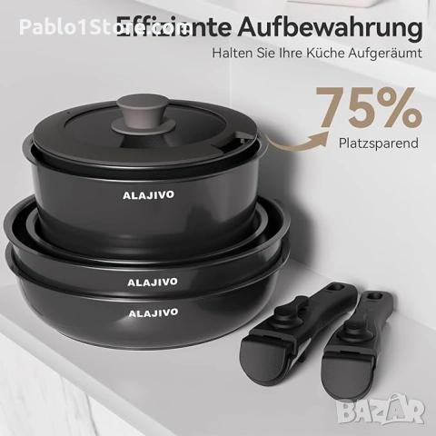 Kомплект тенджери с подвижна дръжка,Комплект тенджери от 17 части с керамично незалепващо покритие, , снимка 2 - Други - 53766192