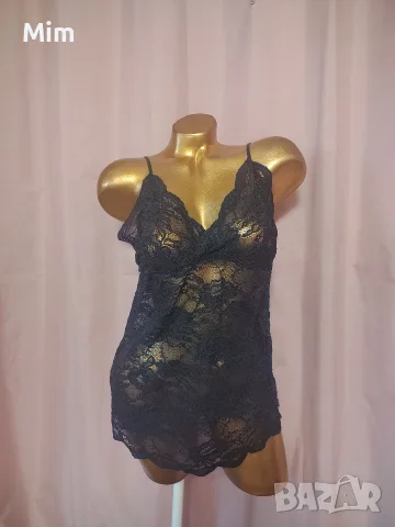 M/L Тъмно син дантелен къс топ , снимка 2 - Корсети, бюстиета, топове - 55795299