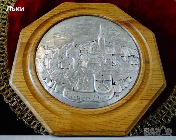 Калаено пано с изглед от Енген,подпис на автора.  