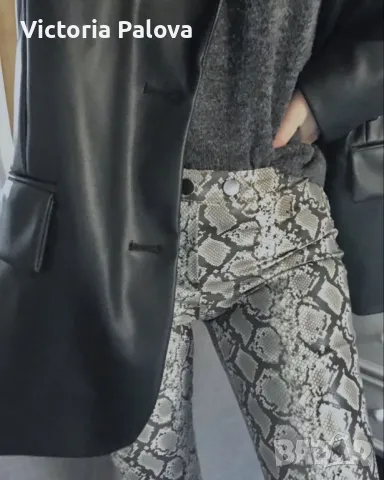 Модерен кожен панталон змийски принт естествена кожа, снимка 14 - Панталони - 49330490