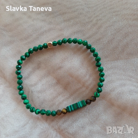 Гривна от малахит и тигрово око, снимка 2 - Гривни - 52272152