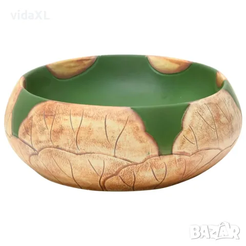 vidaXL Мивка за плот, зелено и кафяво, овална, 59x40x15 см, керамика, снимка 5 - Мивки - 56146197