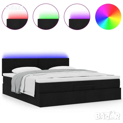 vidaXL Османска легло с матрак и LED, черно, 180x200 см, плат, снимка 5 - Спални и легла - 56147012