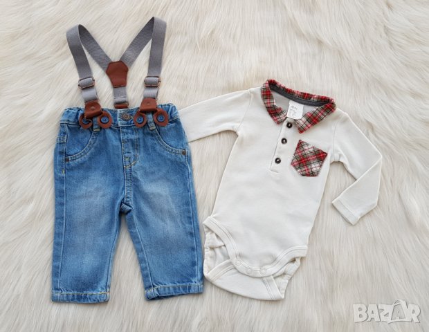 Боди риза H&M и дънки за бебе 0-3 месеца, снимка 12 - Комплекти за бебе - 42200986