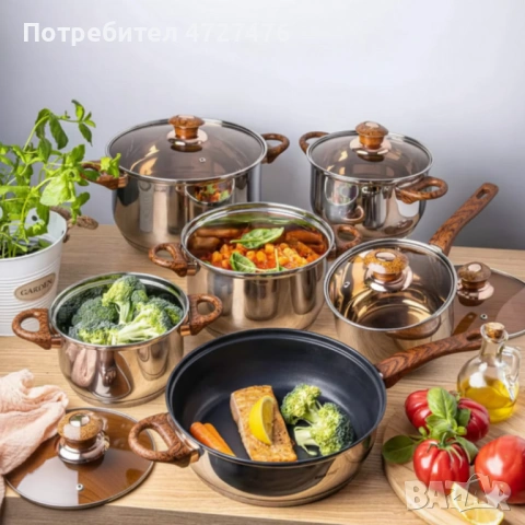 Комплект съдове за готвене от 12 части – Неръждаема стомана, равномерно нагряване и лесна поддръжка