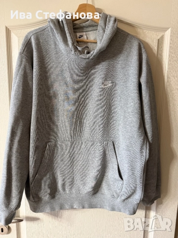 Нов оригинален памучен памук мъжки  суичър сив ватиран 100 % оригинален марков Nike nike Найк Л, снимка 2 - Спортни дрехи, екипи - 52566101