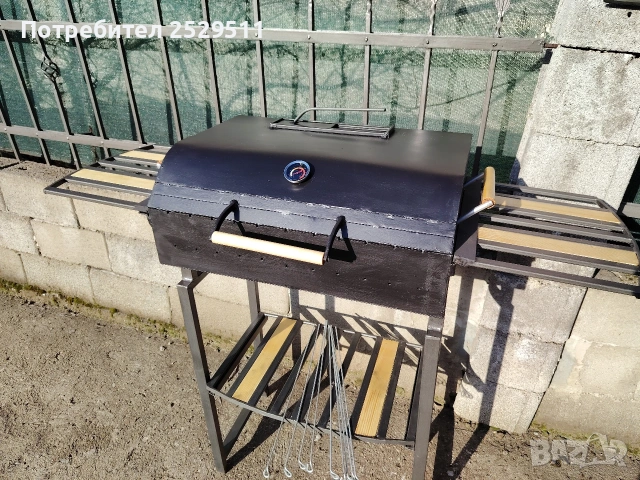 Барбекю скара на дървени въглища НОВО Подсилено 46кг скара плътен квадрат от 10мм 60 на 40 , снимка 2 - Барбекюта - 49311501