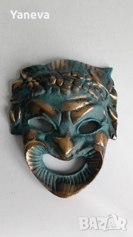 Бронзова маска изработена в стила на класическия античен театър. , снимка 3 - Декорация за дома - 53585368