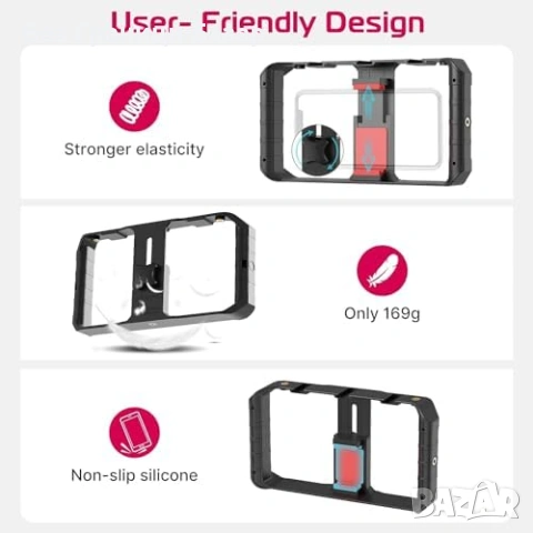 Нова Клетка стабилизатор за смартфон 3 cold shoe 2x 1/4” резба статив, снимка 5 - Чанти, стативи, аксесоари - 53744442